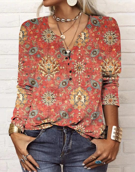 Eveloria Damen Bluse Ethno-Stil Bedruckt - Eveloria
