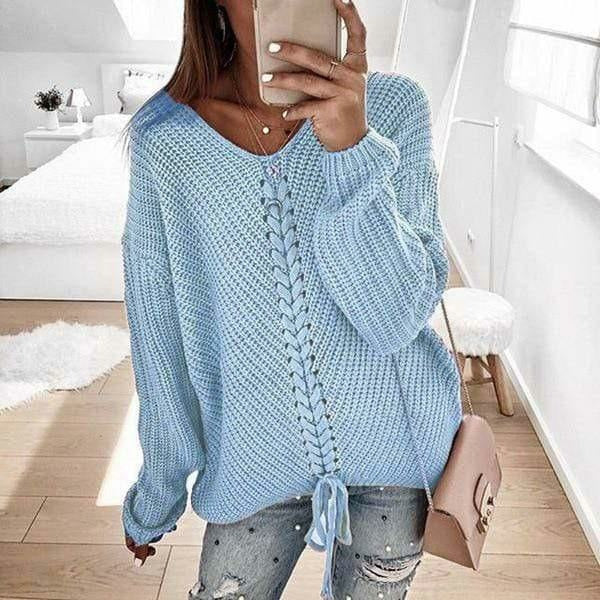 Damen Strickpullover Spitzen-Detail V-Ausschnitt