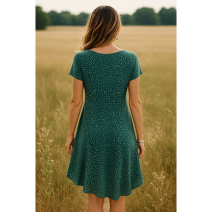 Damen Sommerkleid Grün Weiss Rundhals Bequem