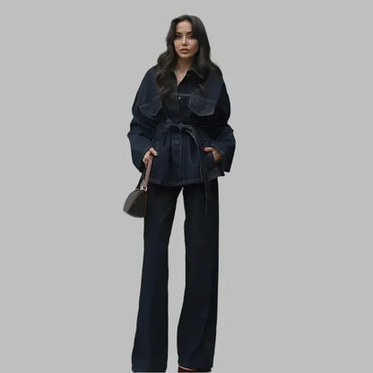 Damen Ensemble Taillierter Blazer mit Jeanshose
