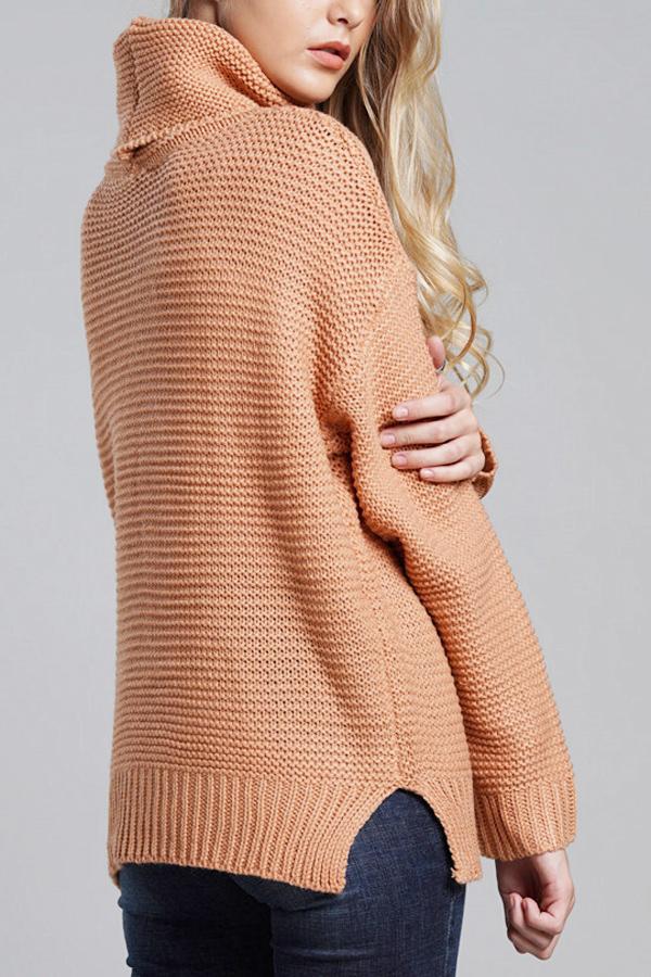 Damen Grobstrickpullover Rollkragen Langer Ärmel Uni-Farbe