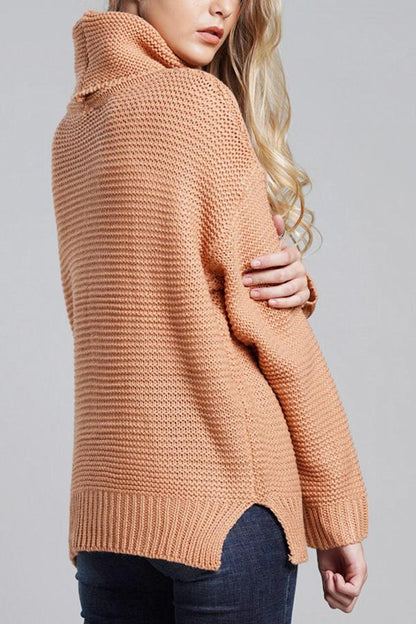 Damen Grobstrickpullover Rollkragen Langer Ärmel Uni-Farbe