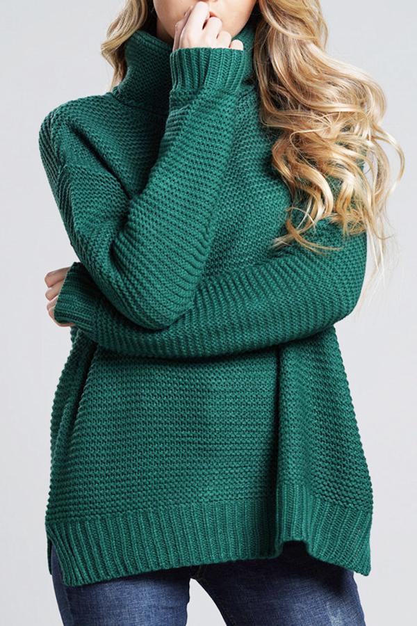 Damen Grobstrickpullover Rollkragen Langer Ärmel Uni-Farbe - Eveloria