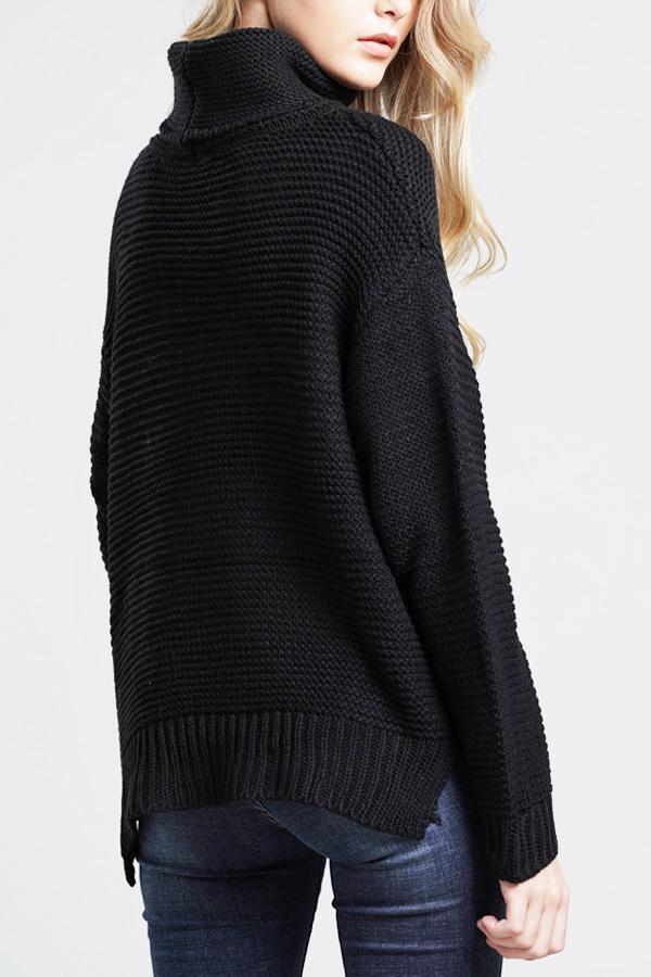 Damen Grobstrickpullover Rollkragen Langer Ärmel Uni-Farbe