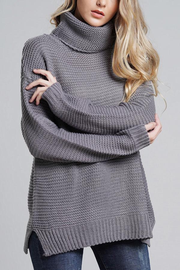 Damen Grobstrickpullover Rollkragen Langer Ärmel Uni-Farbe