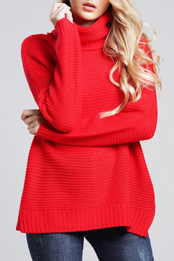 Damen Grobstrickpullover Rollkragen Langer Ärmel Uni-Farbe
