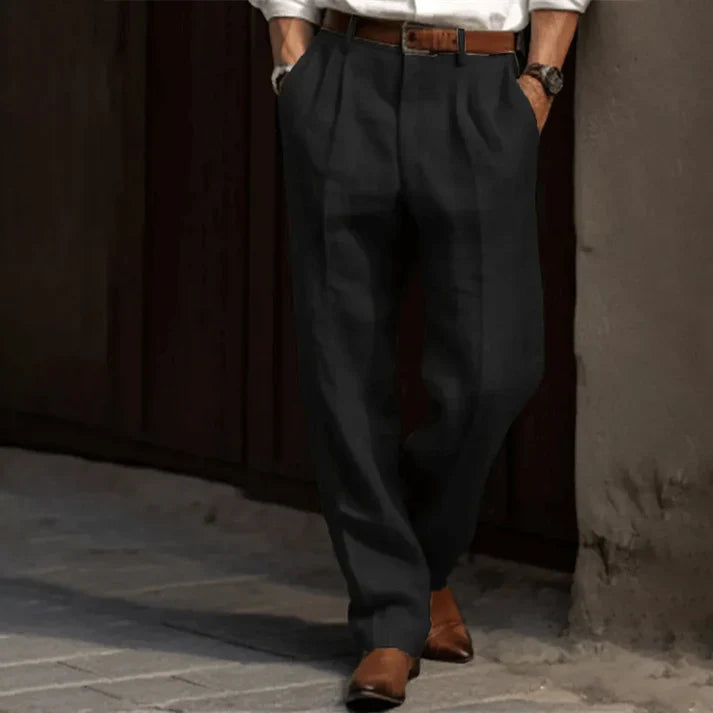 Herren Leinenhose Lockerer Schnitt Einfarbig Beige