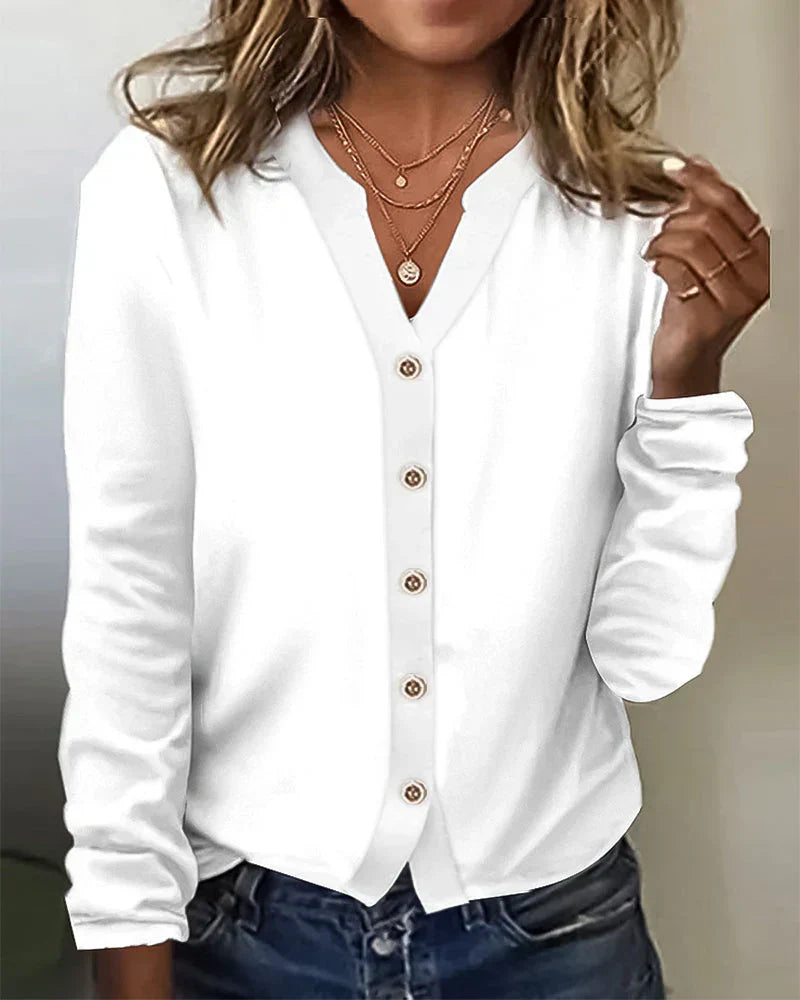 Eveloria Damen Bluse Baumwolle Knöpfe Elegant Weiß - Eveloria