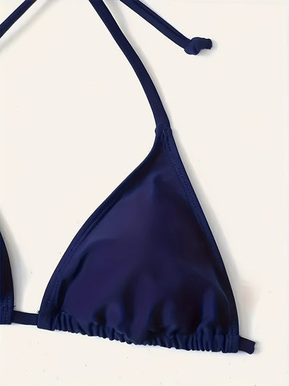 Eveloria Damen Bikini Set Dunkelblau V-Ausschnitt Nackter Rücken