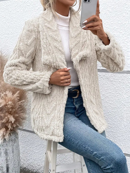 Damen Teddyjacke Weiß Plüschfell Elegante Passform