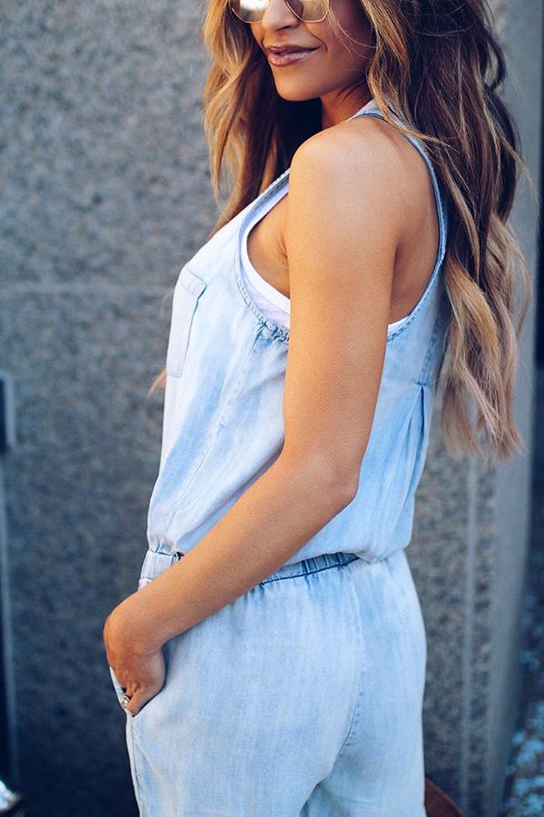 Eveloria Damen Denim Jumpsuit Blau