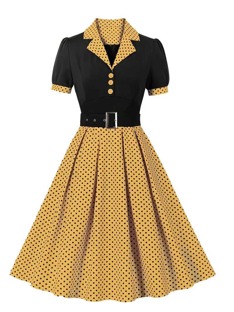 Damen Herbstkleid mit Polka Dots Vintage Stil