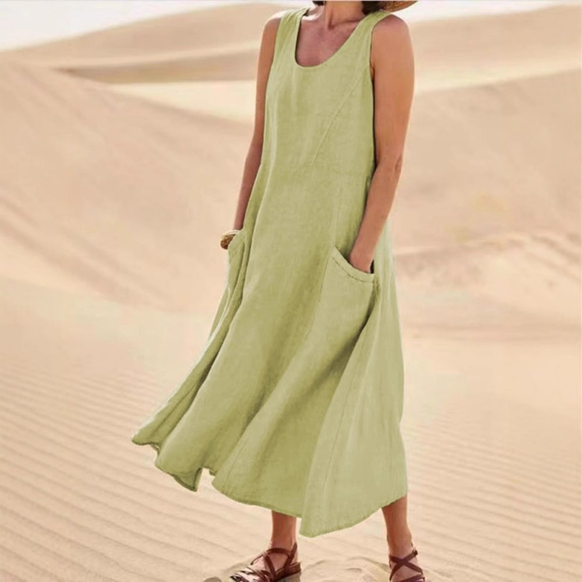 Eveloria Damen Ärmelloses Kleid Baumwolle Rundhalsausschnitt