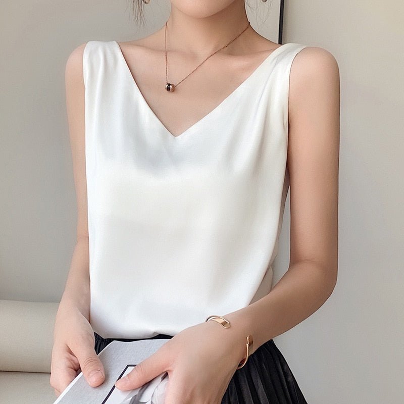 Damen Satin V-Ausschnitt Elegantes Oberteil