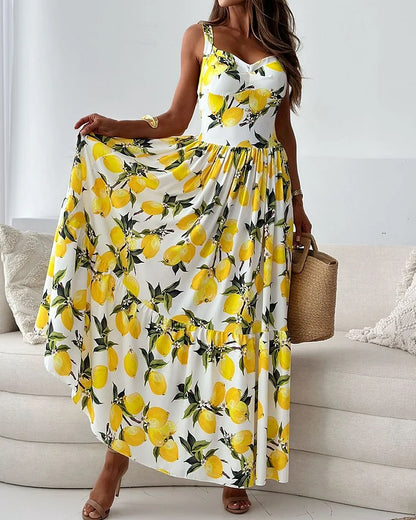 Eveloria Damen Riemchenkleid Zitronendruck