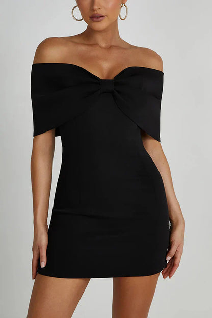 Damen Minikleid Schulterfrei Schleifendetail
