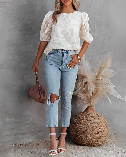 Eveloria Damen Chiffon Bluse Puffärmelig