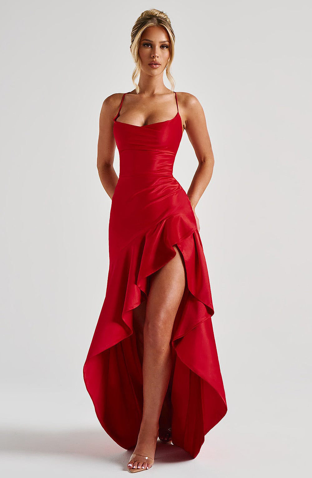 Eveloria Damen Unregelmäßiges Kleid Rückenauschnitt Rüschen
