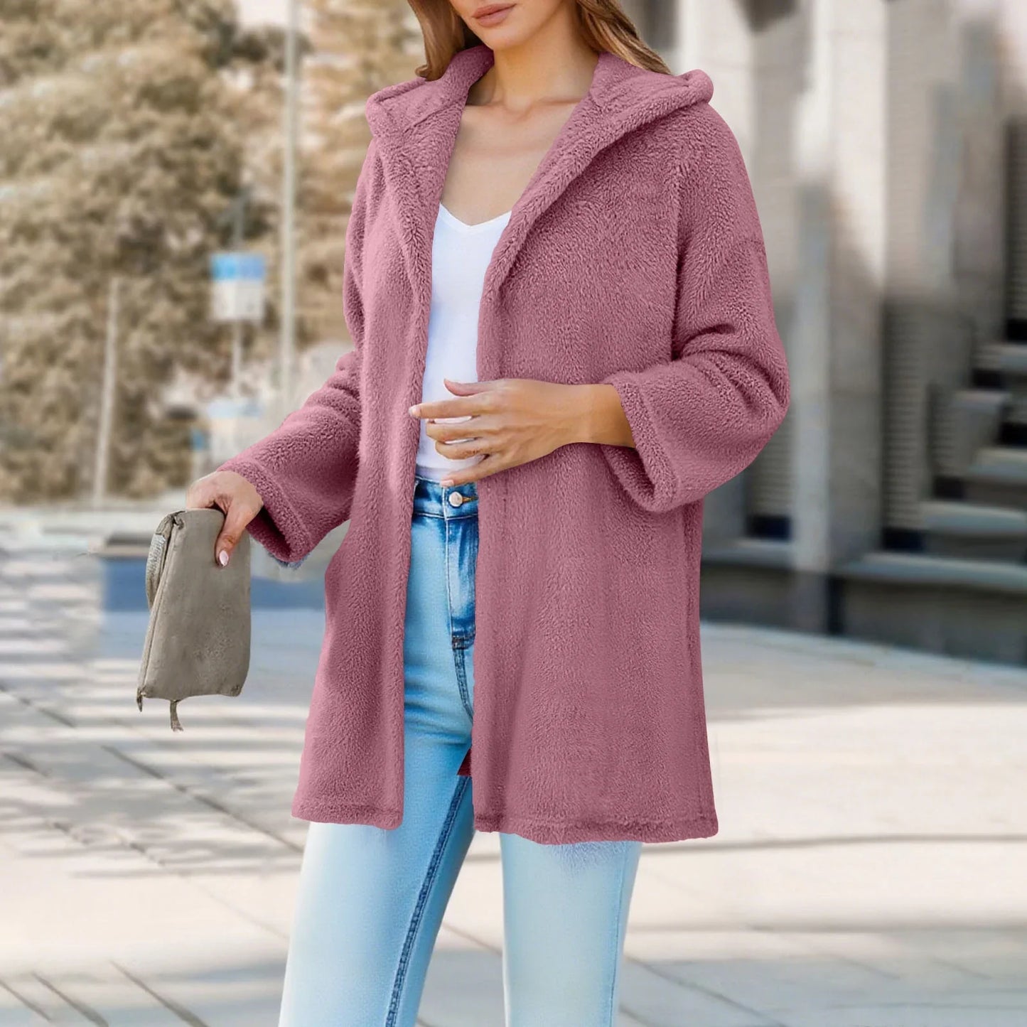 Adina Damen Teddyjacke Kapuze Locker Passform
