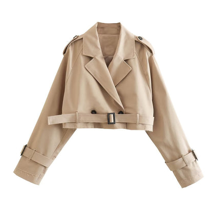 Damen Trenchcoat Kurz Gürtel Schwarz - Eveloria