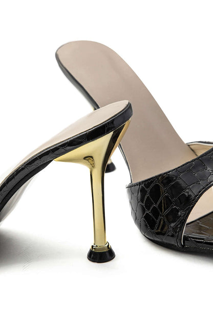 Damen Mule Heels Croc-Optik