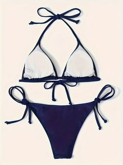 Eveloria Damen Bikini Set Dunkelblau V-Ausschnitt Nackter Rücken - Eveloria