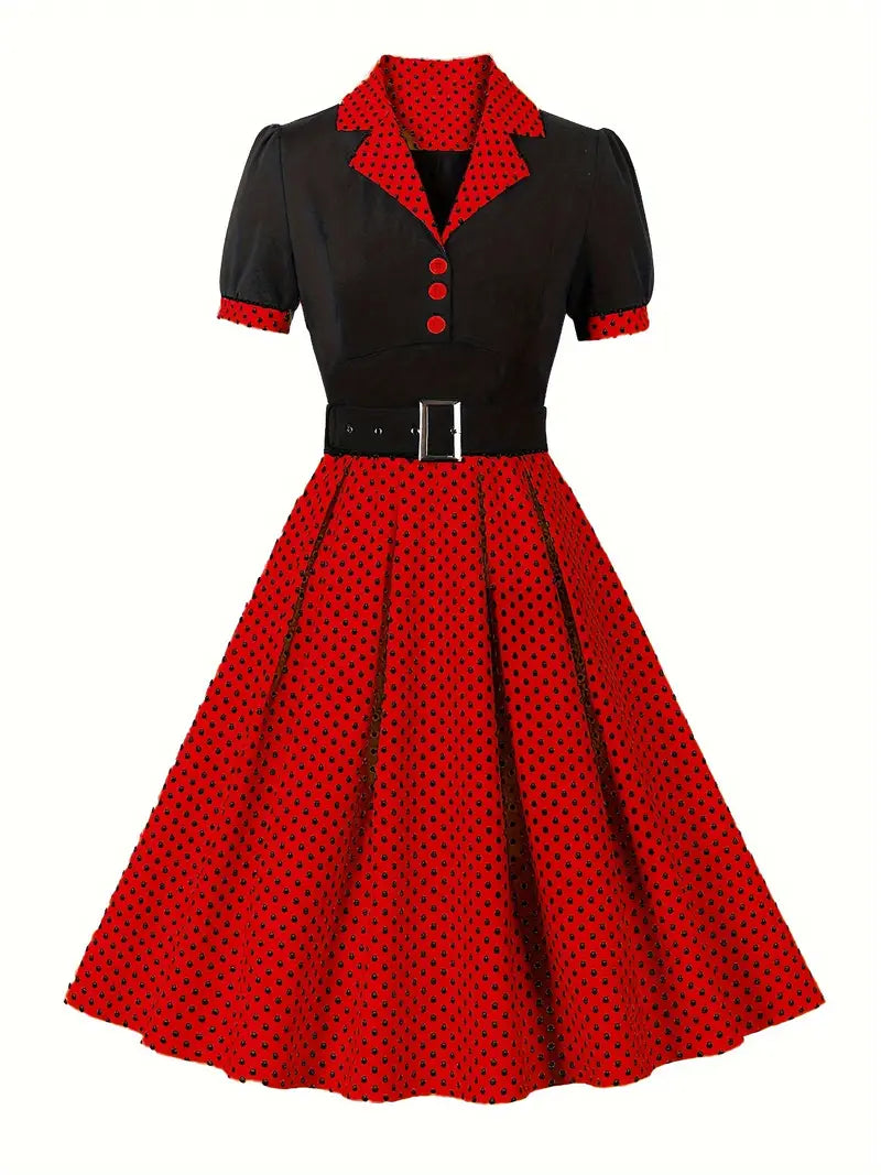 Damen Herbstkleid mit Polka Dots Vintage Stil