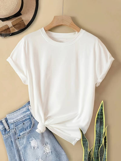 Eveloria Damen Rundhals T-Shirt Einfach Weiß