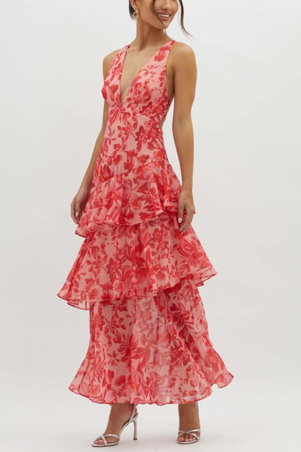 Eveloria Damen Maxi-Kleid Rüschens-Design Träger