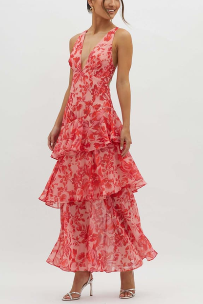Eveloria Damen Maxi-Kleid Rüschens-Design Träger