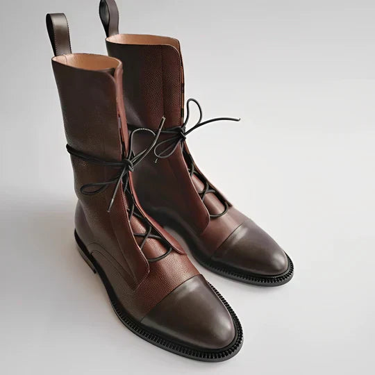 Damen Lederstiefeletten Schnürverschluss Kappenzehen Niedriger
