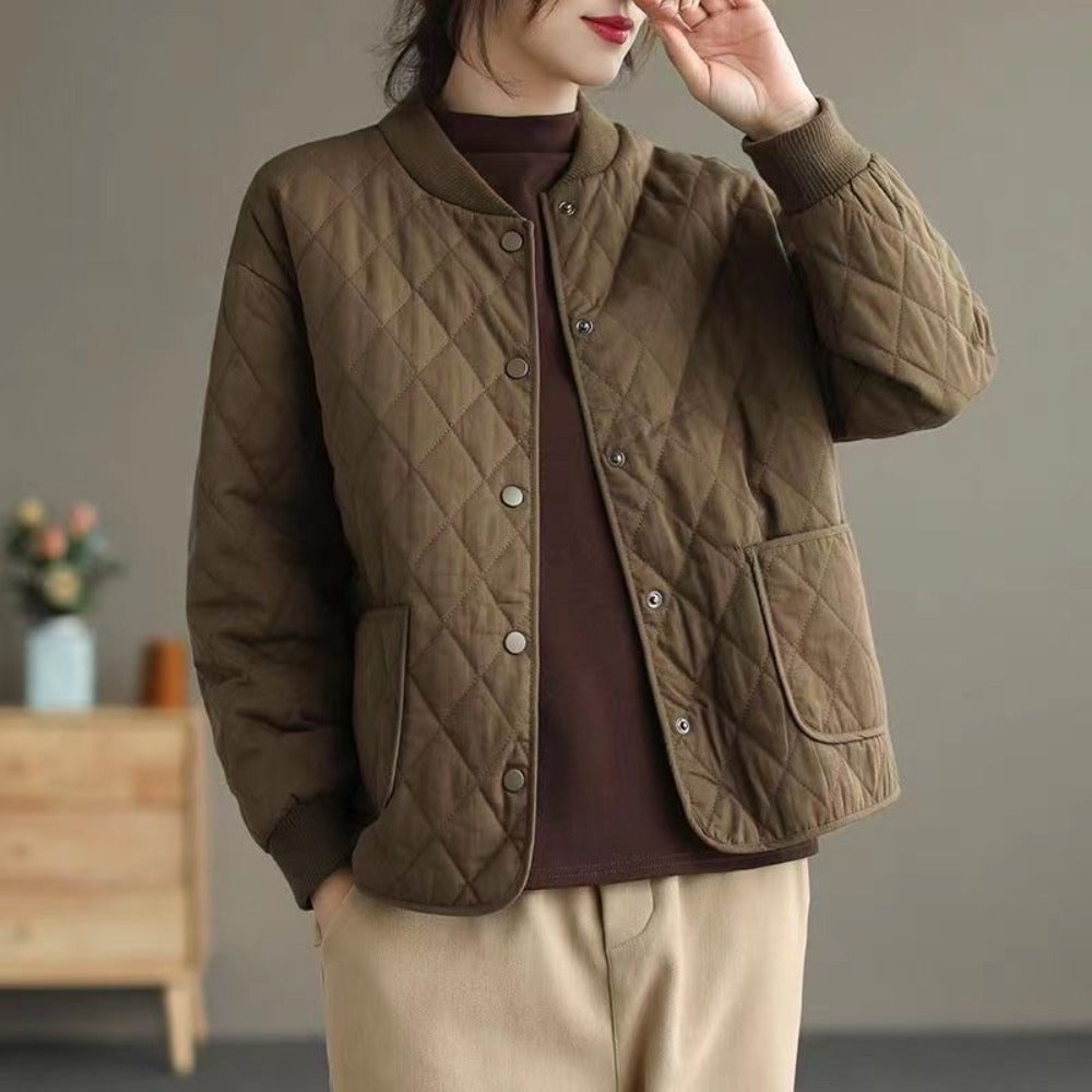 Damen Steppjacke Knopfleiste Taschen Schwarz Noemi - Eveloria