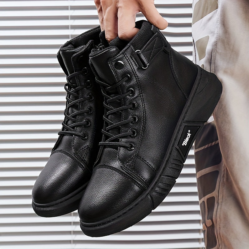 Herren Winterstiefel Schwarz Hohes Schaft Schnürung - Eveloria