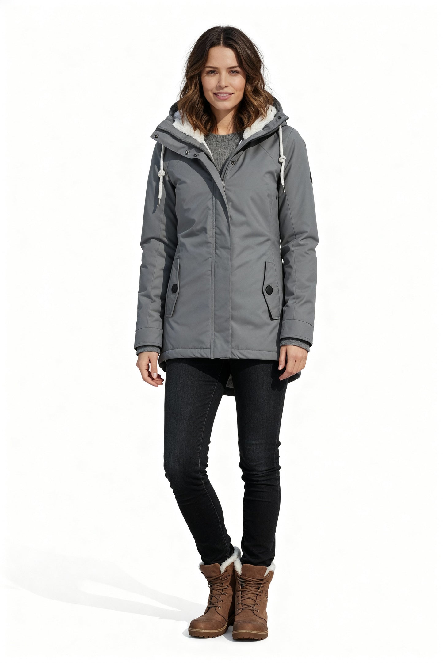 Damen Winterjacke Wasserdicht Warm Kapuze Schwarz - Eveloria