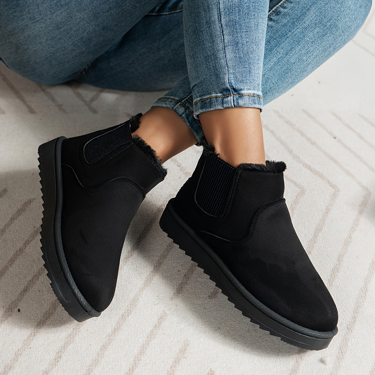 Damen Winterstiefel Slip-On Elastisch Warm Innenfutter