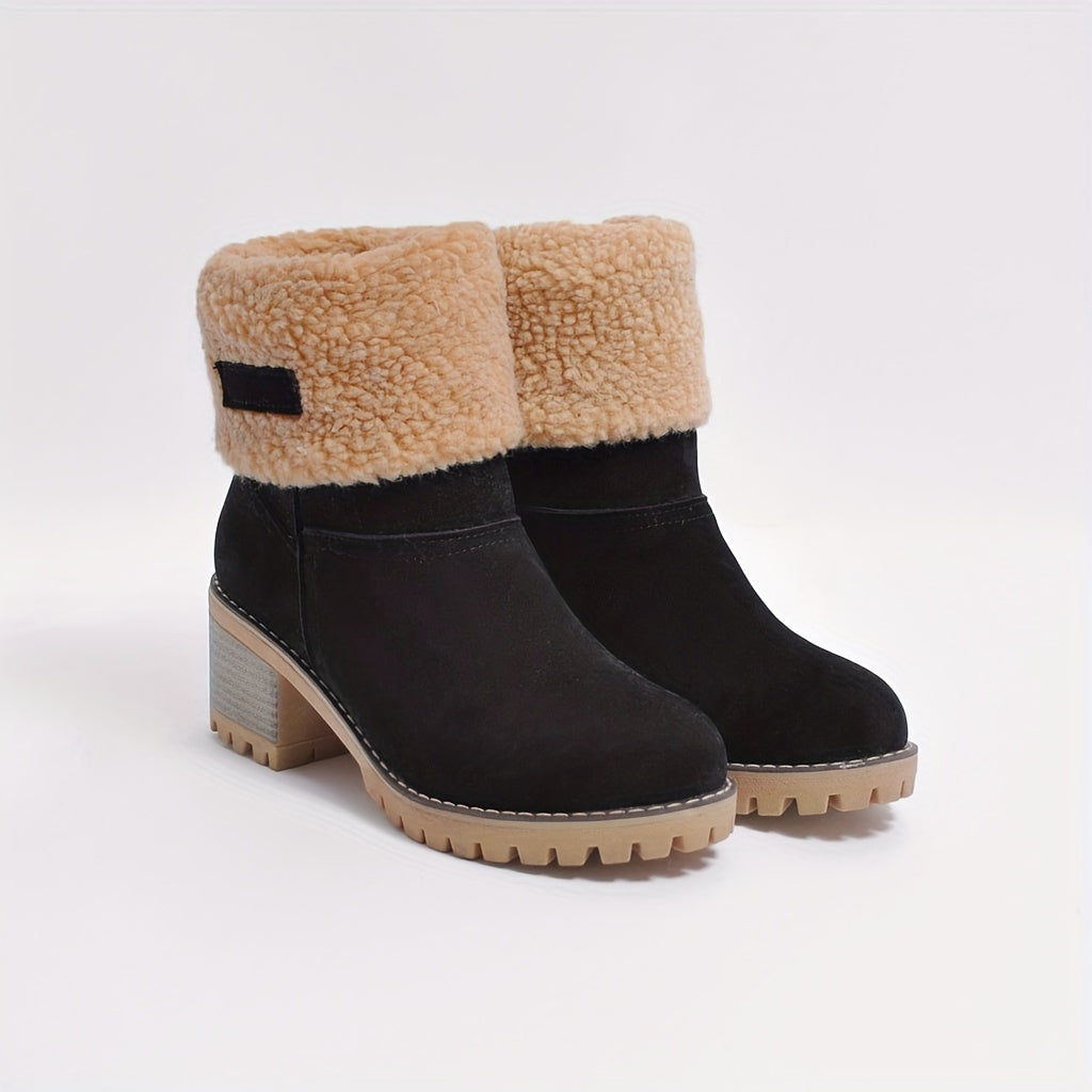Damen Winterschuhe Slip-On Stiefel Warmfutter Blockabsatz
