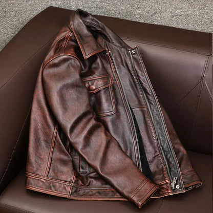 Herren Lederjacke Braun Langlebig Knopfverschluss