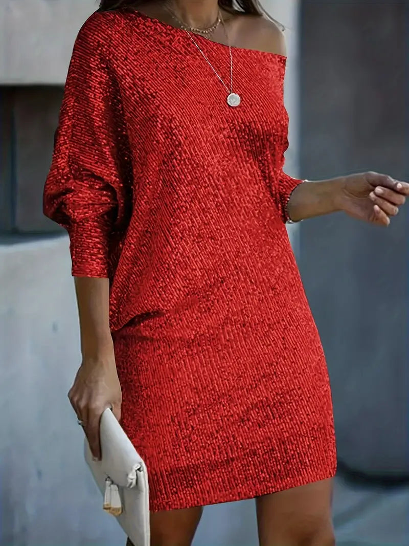 Eveloria Damen Mini Festkleid Pailletten Glitzer