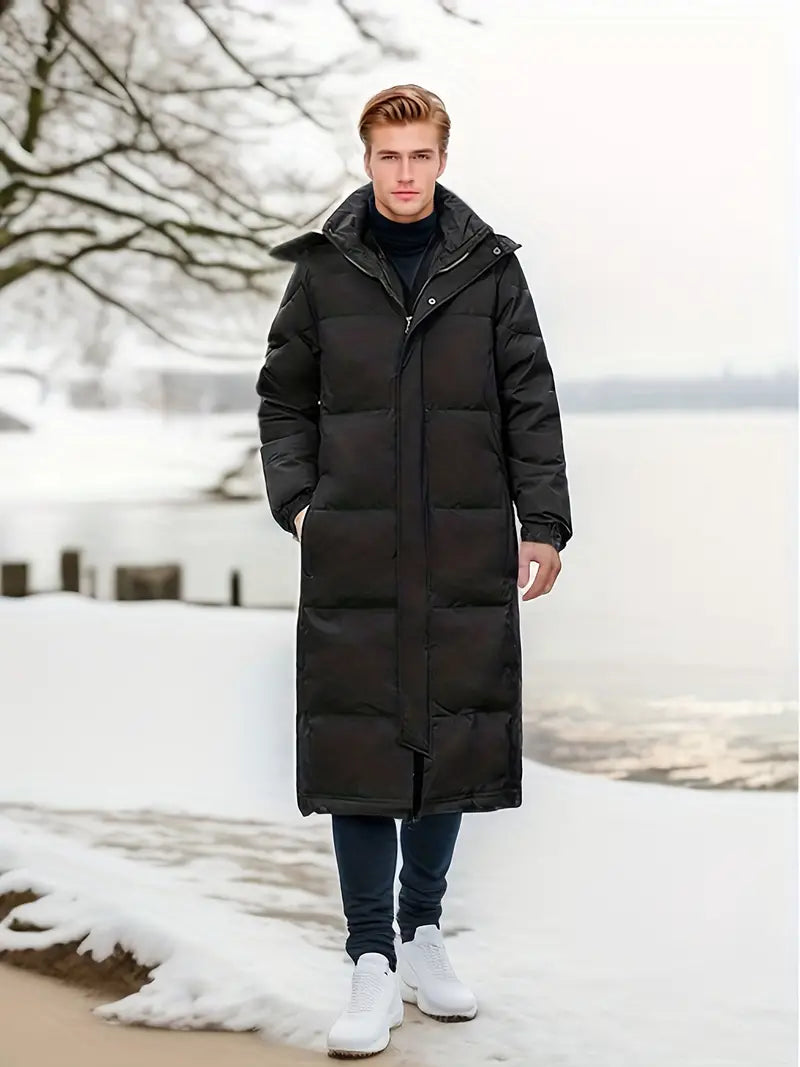 Eveloria Herren Winterjacke Lang Gesteppt Wärme Schwarz - Eveloria