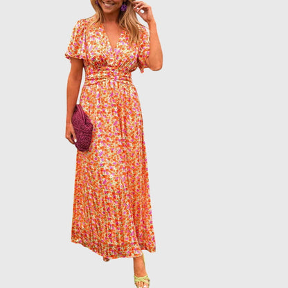 Damen Maxikleid Blumenmuster Kurzärmel