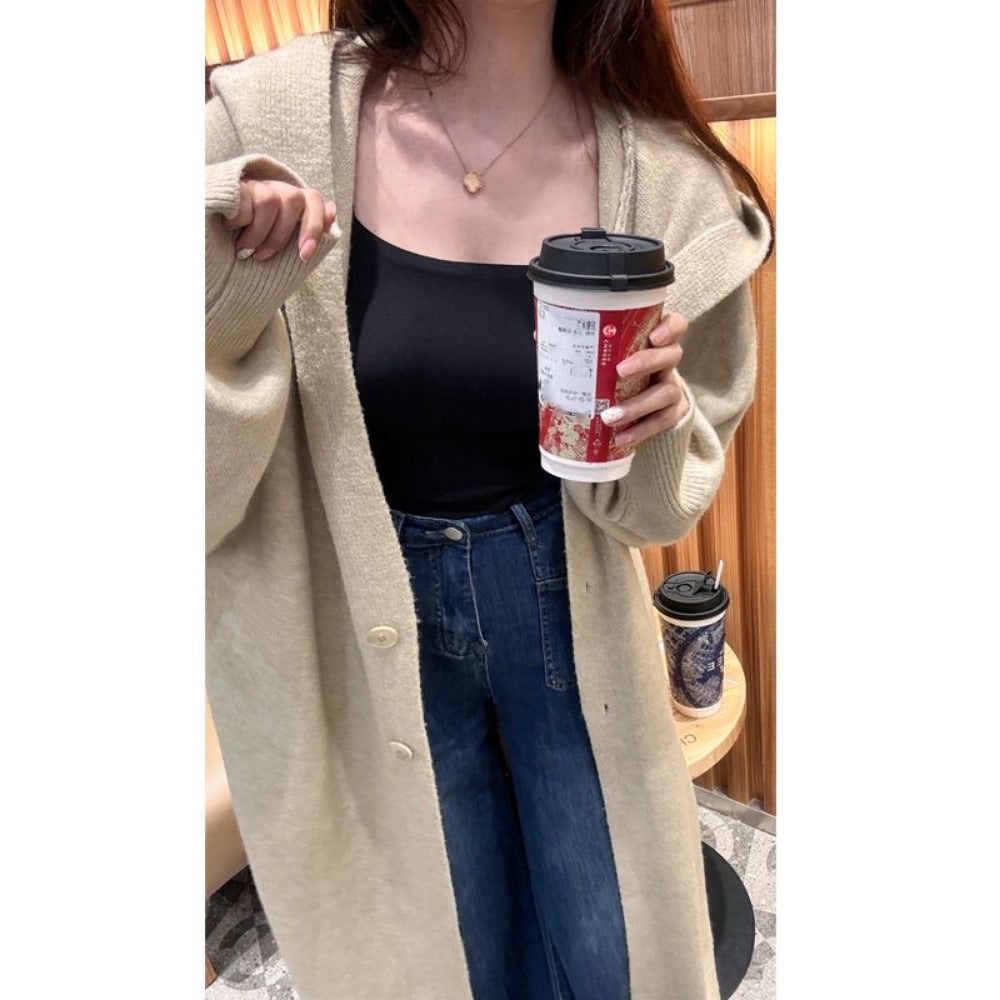 Damen Strickcardigan mit Kapuze Lang Ilaria