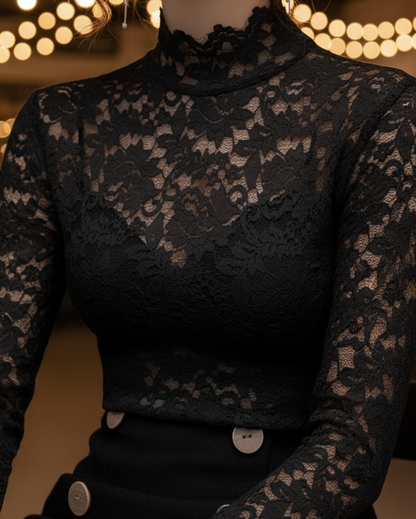 Damen Spitzenbluse Stehkragen Weiße Frühlingsbluse