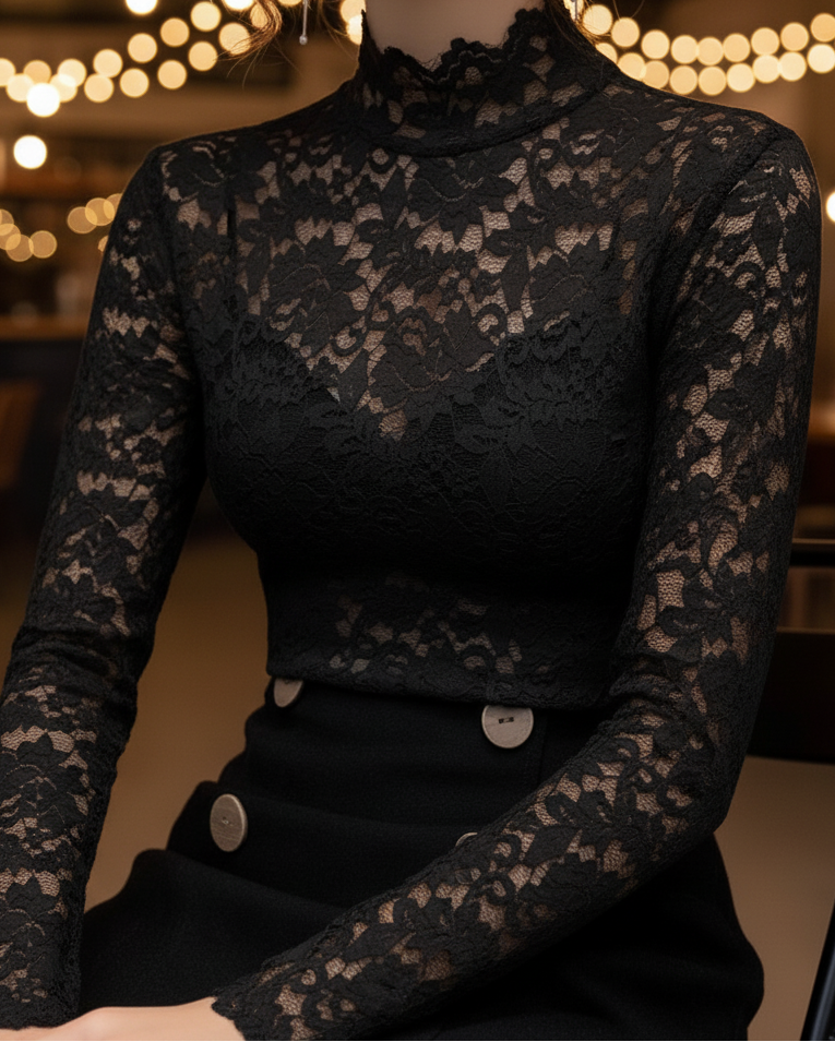 Damen Spitzenbluse Stehkragen Weiße Frühlingsbluse