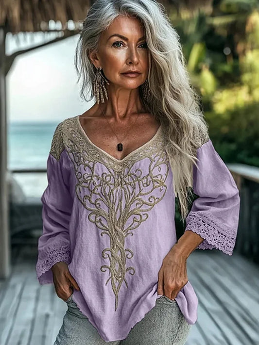 Damen Bluse Langarm Vintage-Stil - Eveloria