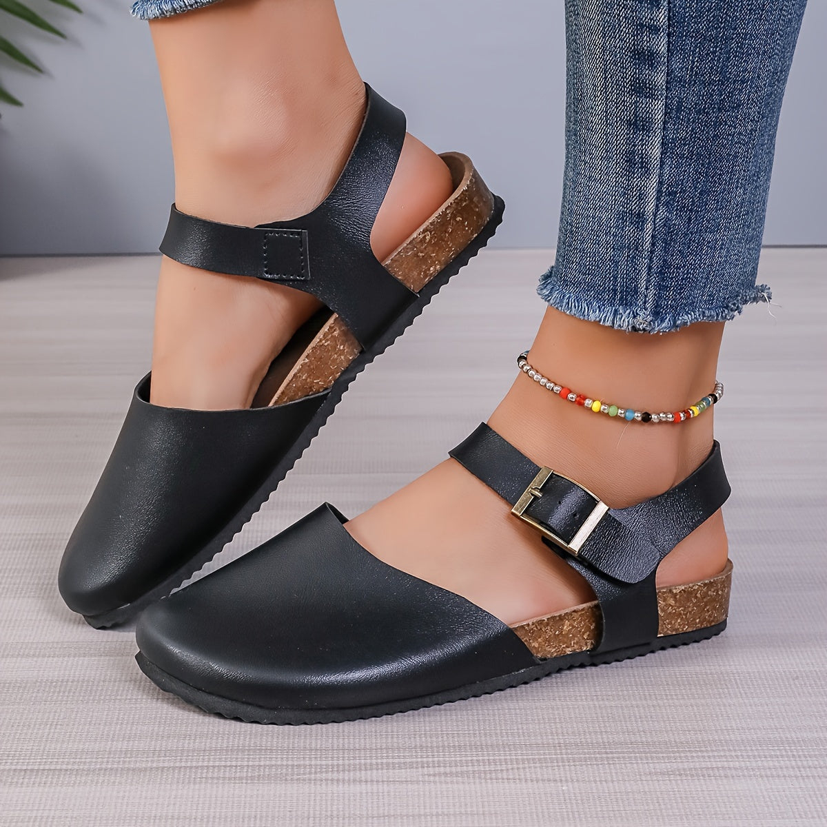 Eveloria Damen Slingback Sandalen Kork Geschlossene Spitze