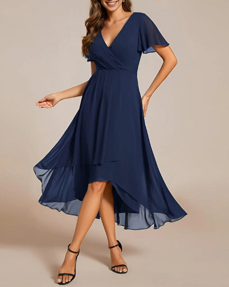 Eveloria Damenkleid V-Ausschnitt Rüschenärmel