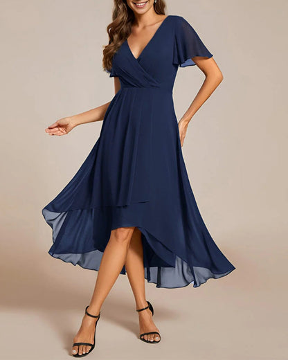 Eveloria Damenkleid V-Ausschnitt Rüschenärmel