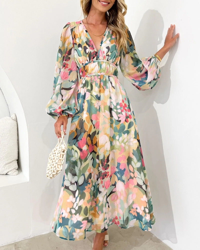 Eveloria Damen Maxi-Kleid Blumenmuster Baumwolle
