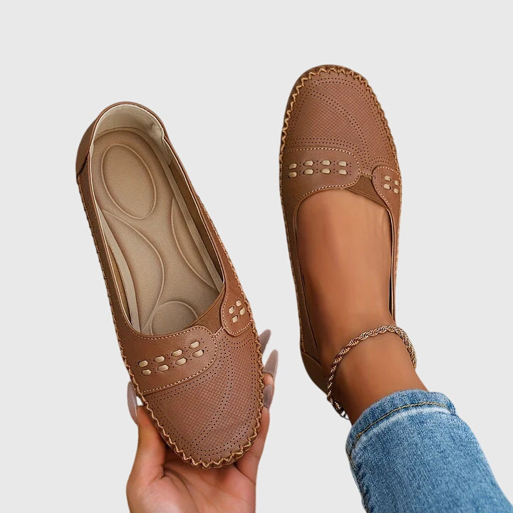 Damen Lässige Loafer Perforiert Beige
