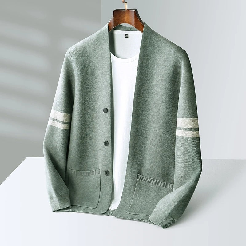 Herren Strickcardigan Sportliche Streifen Beige